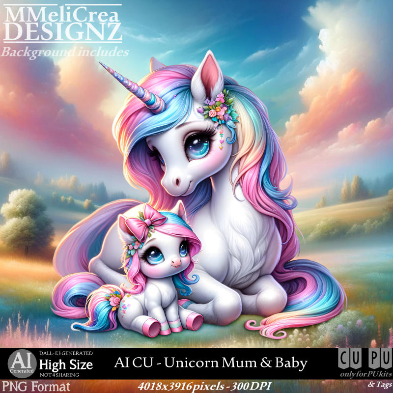 AI - CU Unicorn Mum & Baby (CU4PU/PNG)